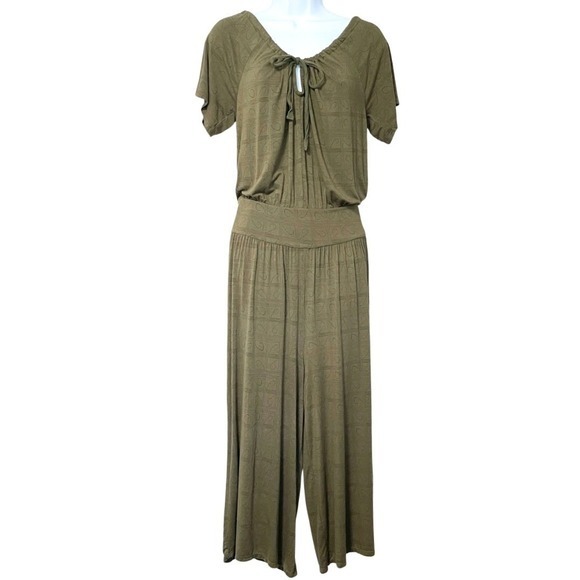 Sundance Pants - Sundance Jumpsuit Womens XS Green Felicity Cropped Wide Leg Boho Culotte Stretch
